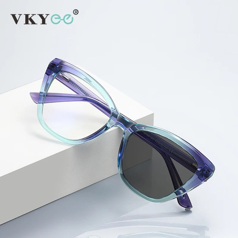 Stylish VKYEE Cat-Eye Reading Glasses for Women with Customizable Photochromic Lenses and Anti-Blue Light Protection PFD2148.