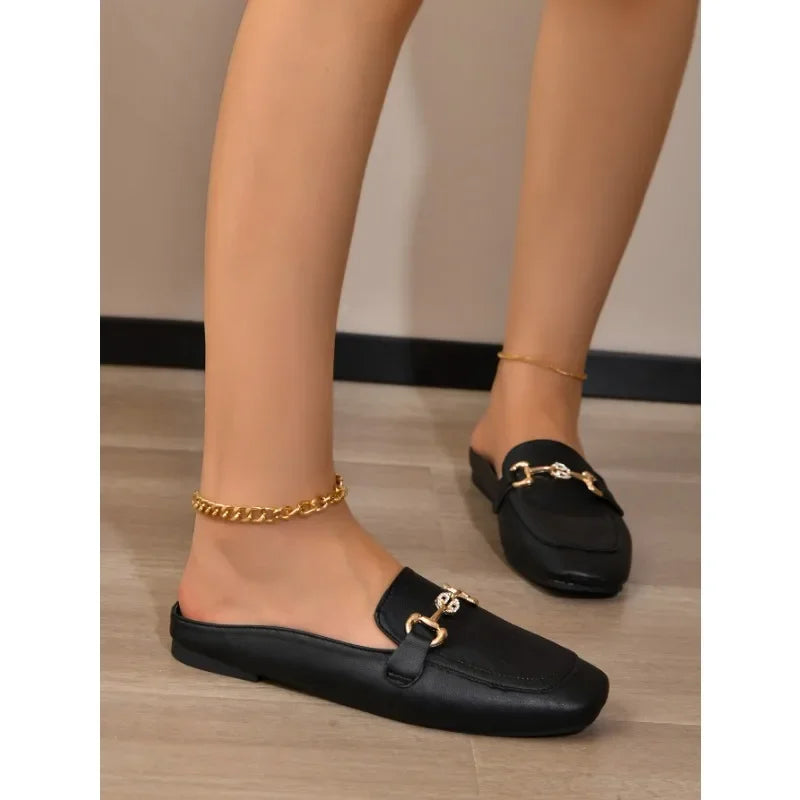 2024 New Women Shoes Ladies Flat Fashion Vintage British Leather Oxford Loafers Size 44 Comfy Casual Shallow Flats Gold logo.