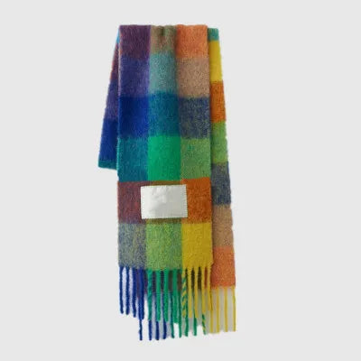 Elegant Women's Cashmere Plaid Scarf - Winter Warm Pashmina Shawl with Tassels, Thick Wrap for Outdoor Style.