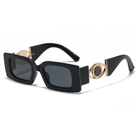 Vintage-Inspired Rectangle Sunglasses for Men and Women - Luxury Designer Black UV400 Eyewear.