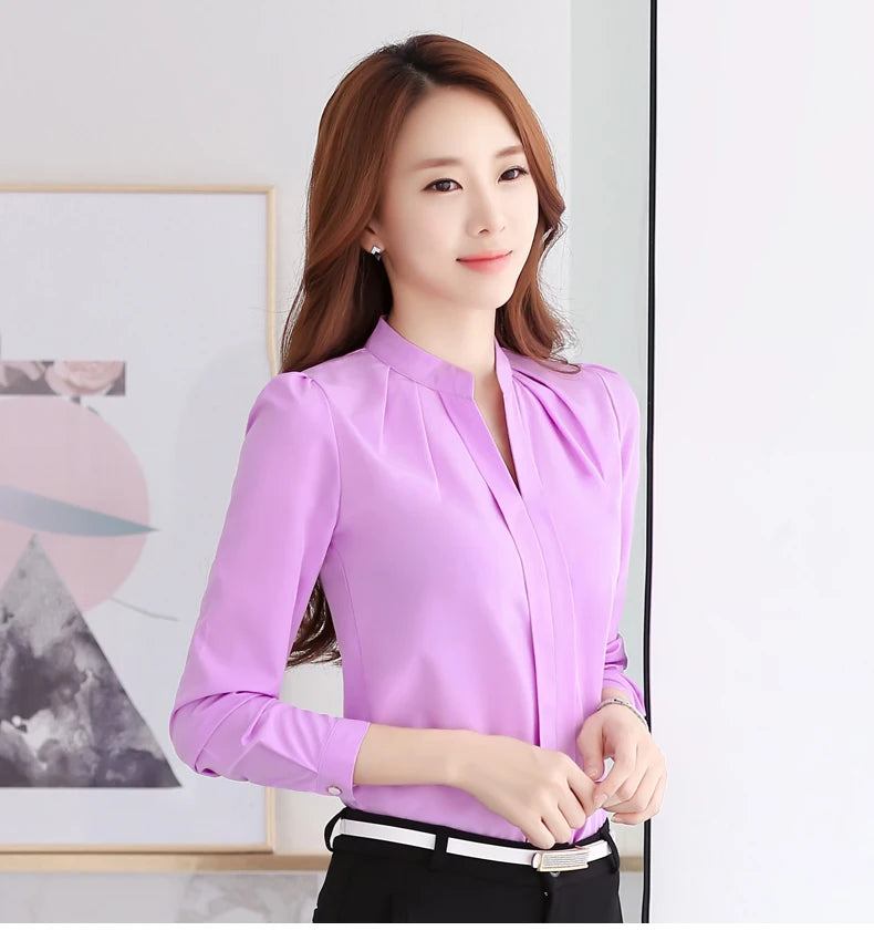 Chiffon Blouse Women Korean Fashion Women Clothing White Shirt  Long Sleeve Blouses V-neck Womens Tops Basic Shirts and Blouses.