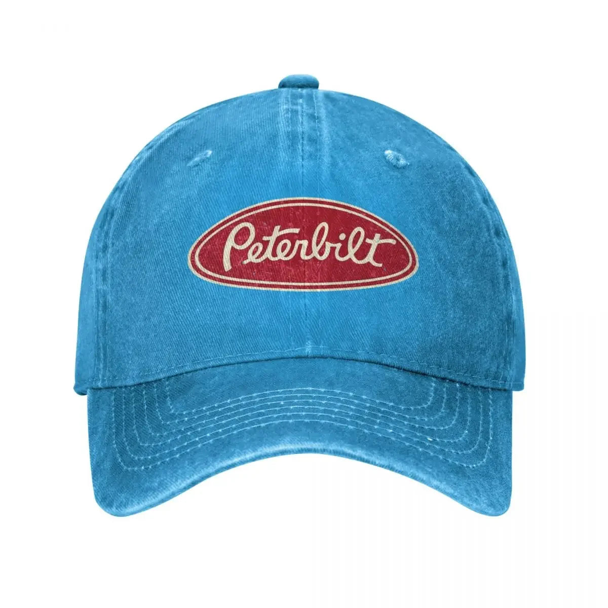 Vintage Peterbilt Truck Racing Denim Snapback Baseball Cap for Outdoor Adventures – Unisex Distressed Hat.