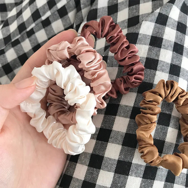 6-Pack Stylish Silk-Like Hair Scrunchies for Women - Solid Color Elastic Ponytail Holders and Accessories.