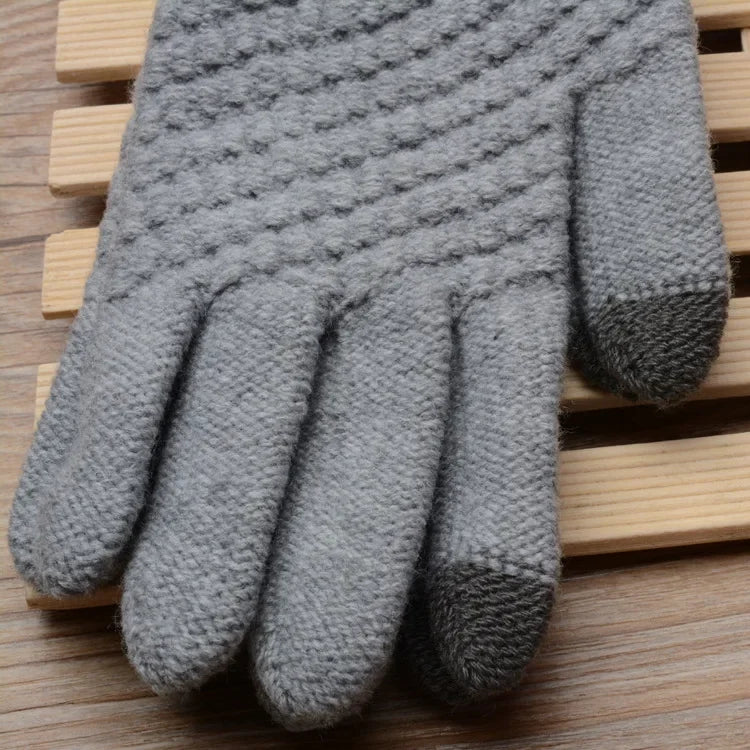 Unisex Warm Winter Touchscreen Knit Gloves - Full Finger Wool Mittens for Stylish Comfort.