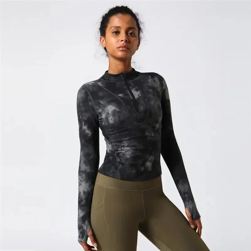 Lemon Women Fitness Long Sleeve Shirt Sports Top Slim Running Front Zip Yoga Shirt Thumb Hole Athletic Tights Running Gym Clothe.