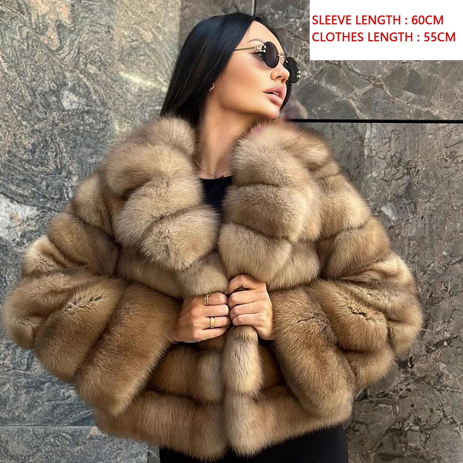 Women's Clothing Genuine Fox Fur Jacket Natural Fox Fur Fluffy Coat Lapel Luxury Brands 2024 Women Short Real Fur Coat.