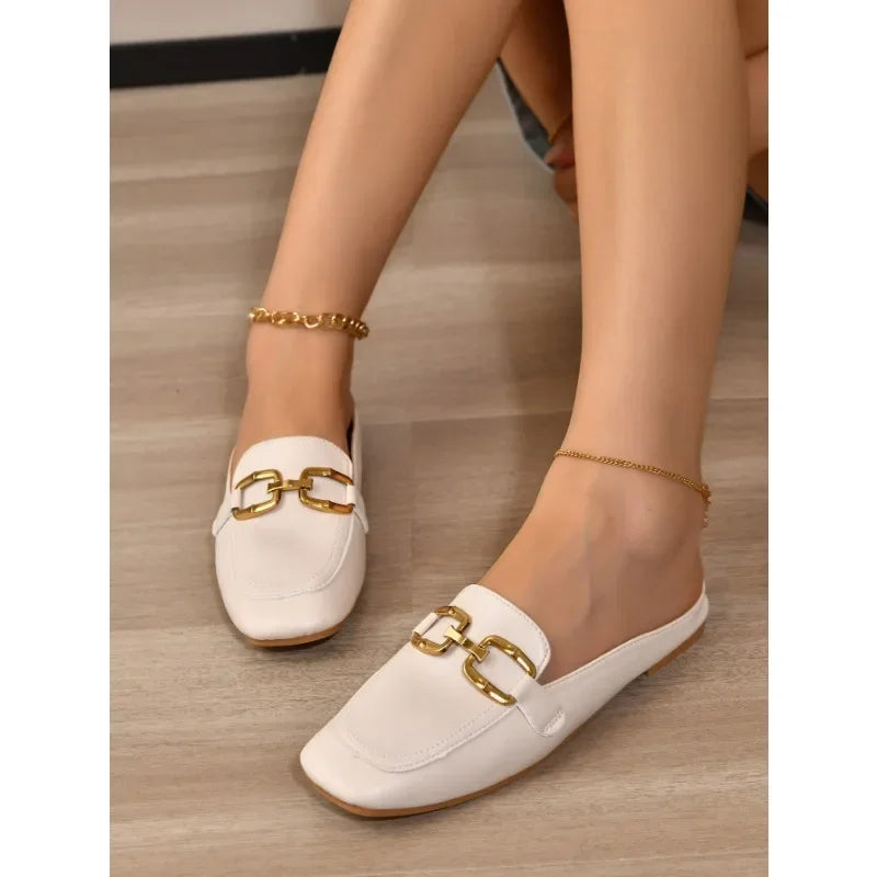 2024 New Women Shoes Ladies Flat Fashion Vintage British Leather Oxford Loafers Size 44 Comfy Casual Shallow Flats Gold logo.