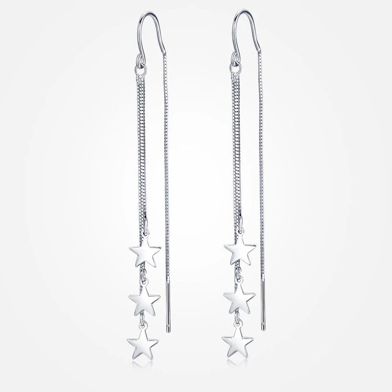 CIAXY Silver Color Earring Chain Asymmetrical Star Moon Long Tassel Earrings For Women Party Jewelry Gifts aretes de mujer.