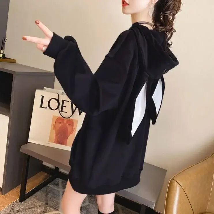 Autumn Sweet Women Hoodies Korean Style Fashion Cute Rabbit Ears Hooded Pullovers Loose Long Sleeve Kawaii Sweatshirts Female.