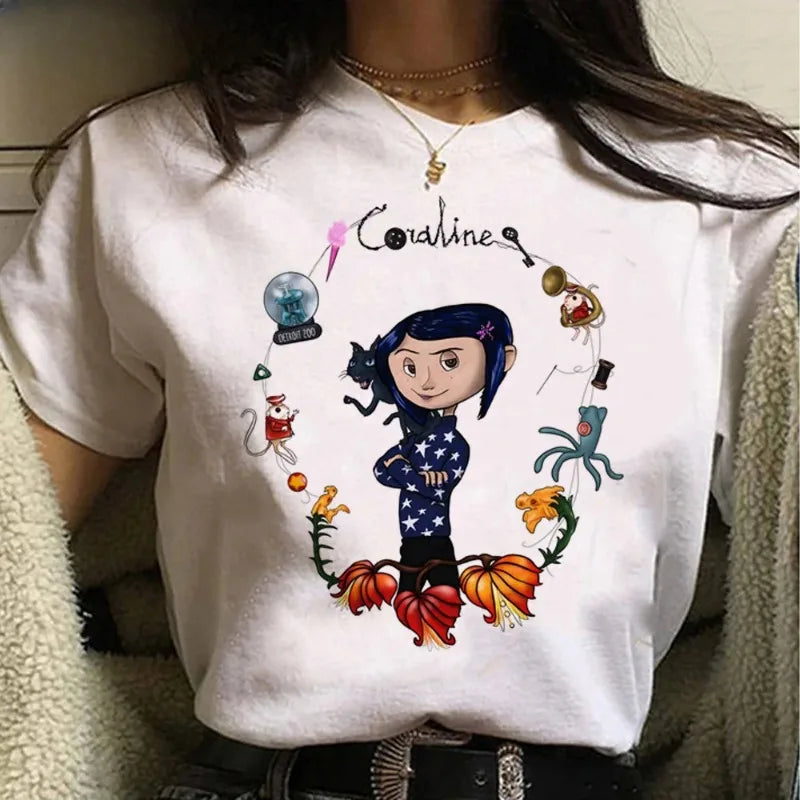 Women Summer Coraline Cotton Comfortable T-shirts Women Streetwear O Neck T-shirts Tops Girl Graphic 2000s Funny Clothing.