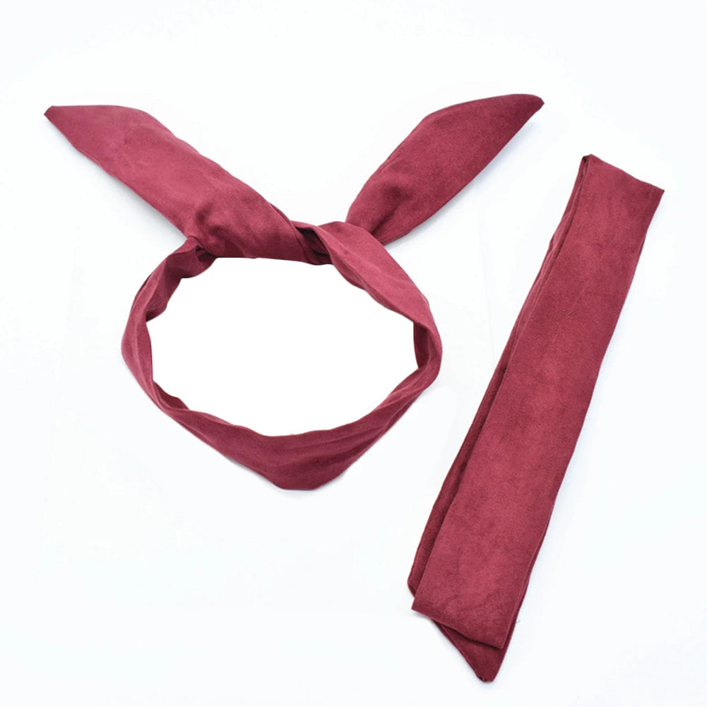 Retro Suede Rabbit Ears Cross Bow Headband Hair Accessories for Summer Fashion.