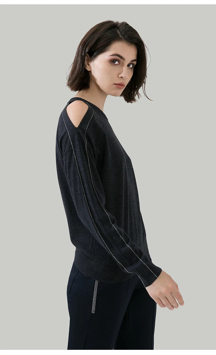 100% Wool Pullover Off  shoulder thin loose top Sweater For Women Ladies autumn Cloths luxury Women's Clothing.