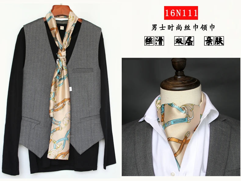 Elegant Double-Sided Hangzhou Silk Scarf for Men – Trendy Geometric Design for Autumn & Winter