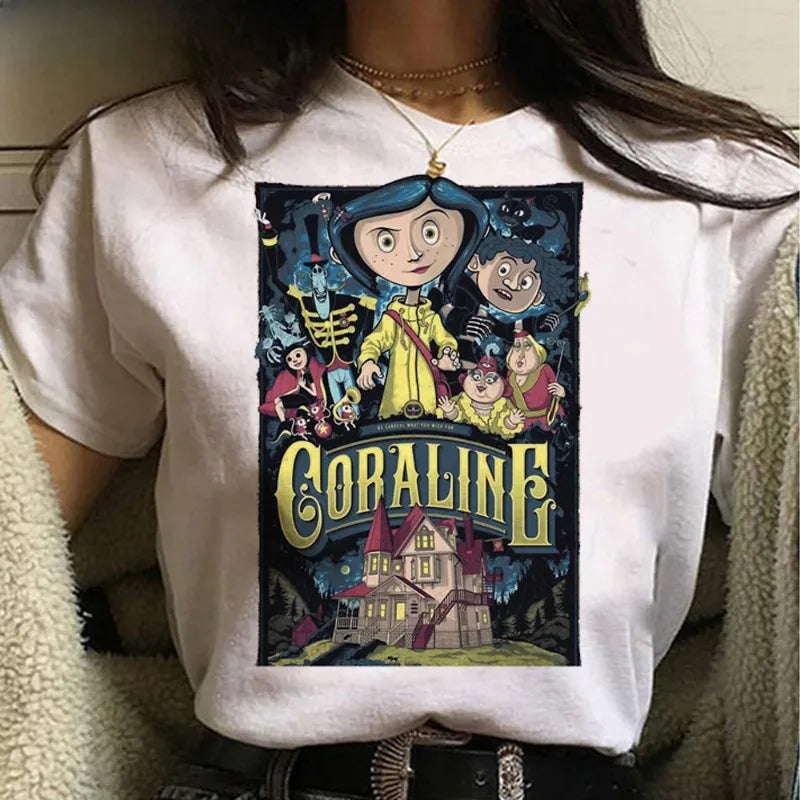 Women Summer Coraline Cotton Comfortable T-shirts Women Streetwear O Neck T-shirts Tops Girl Graphic 2000s Funny Clothing.