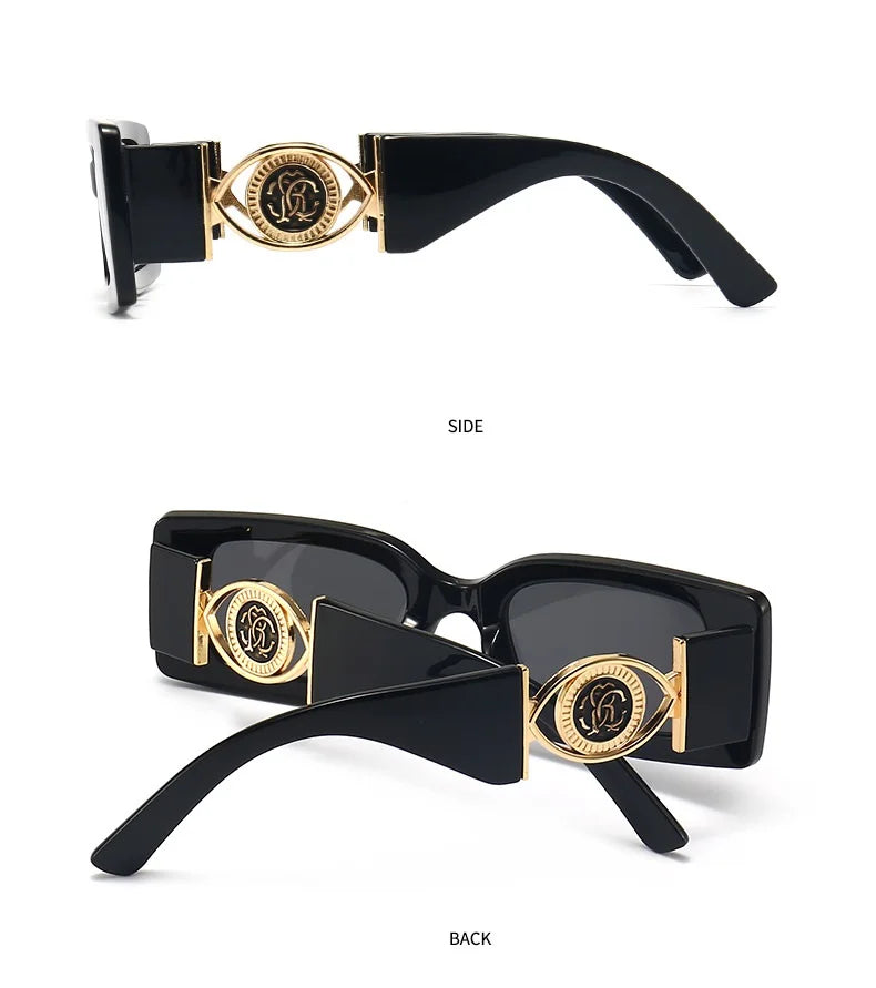 Vintage-Inspired Rectangle Sunglasses for Men and Women - Luxury Designer Black UV400 Eyewear