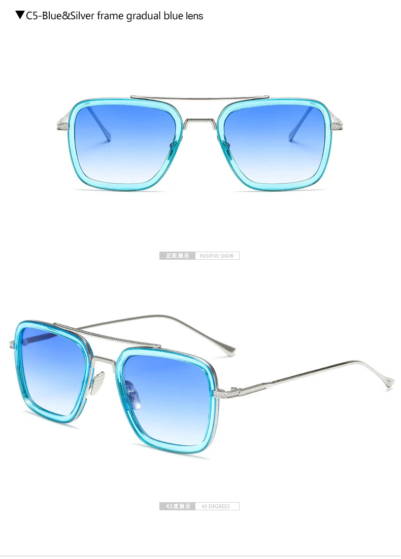 Chic Retro Square Sunglasses for Men and Women Inspired by Tony Stark