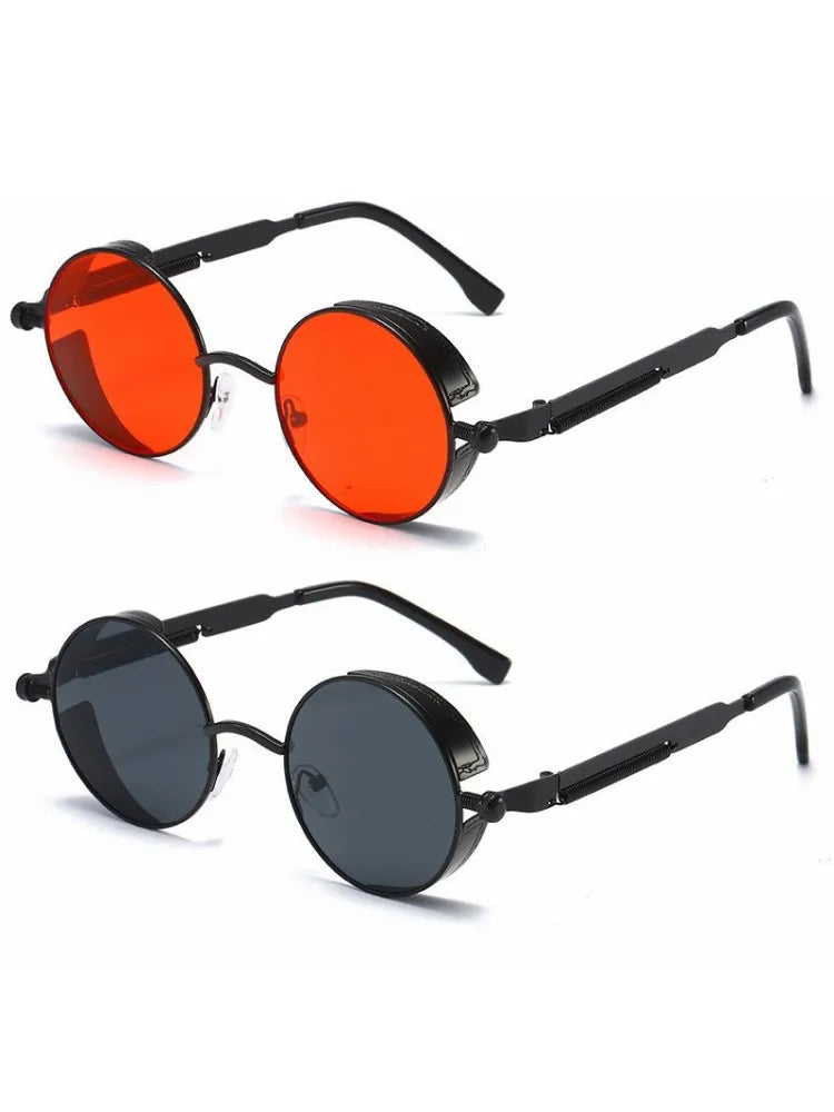 Vintage Steampunk Round Sunglasses for Men and Women - High-Quality Fashion Eyewear with UV400 Protection.