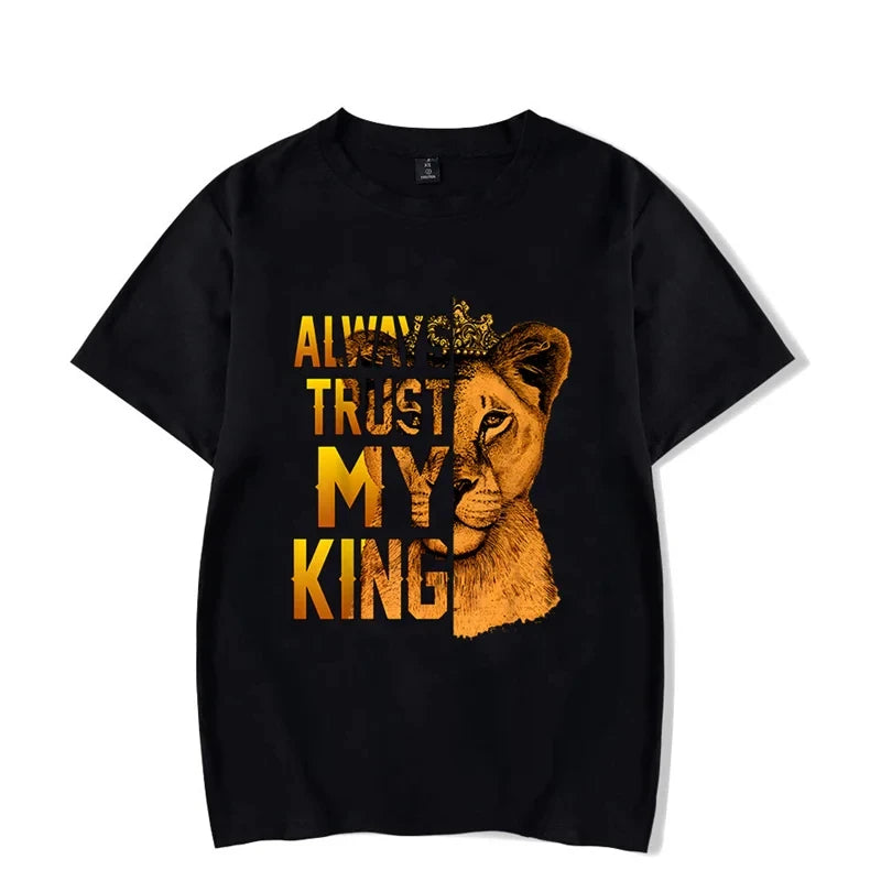 Lion King and Queen Couples T Shirt Letters Print Top Fashion Short Sleeve Couple Clothes Korean Oversized Tshirt Women Men Tees.