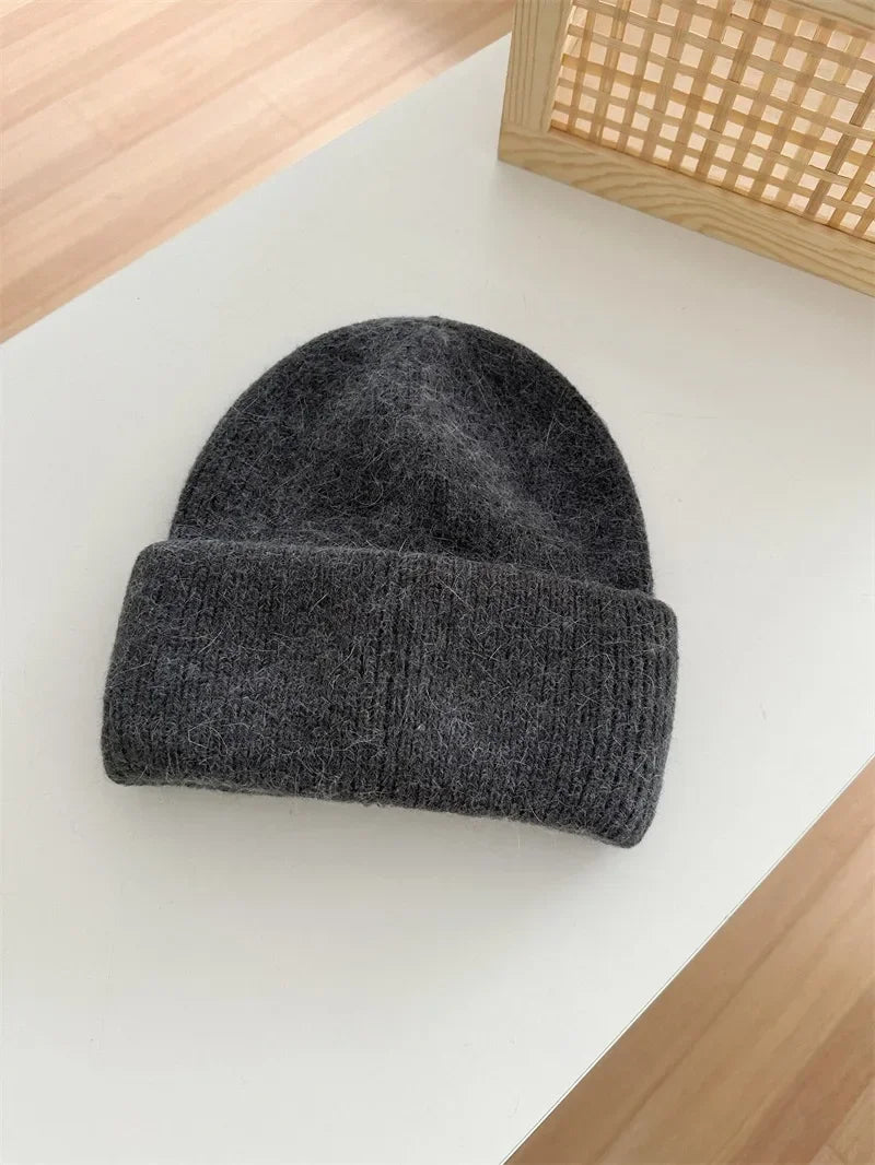 Cozy 2024 Angora Beanies for Women - Soft Knitted Rabbit Fur Winter Hat for Skiing and Cold Weather.