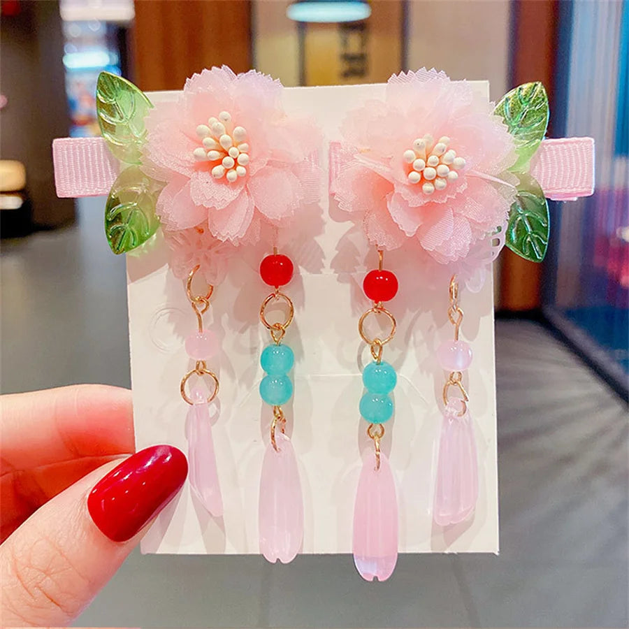 2Pcs/Set New Korean Hanfu Elegant Butterfly Hairpin Flowers Metal Tassel Long Hairgrips Party Hair Accessories Combo Hair Clip.