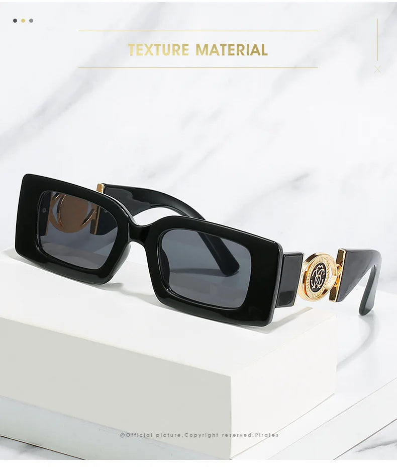 Vintage-Inspired Rectangle Sunglasses for Men and Women - Luxury Designer Black UV400 Eyewear.