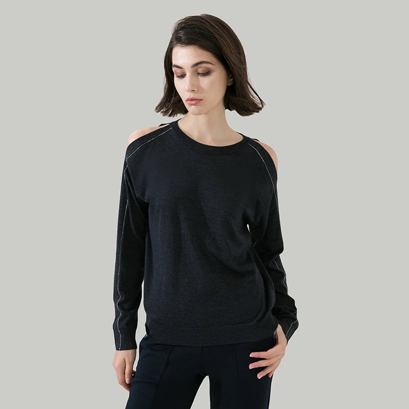 100% Wool Pullover Off  shoulder thin loose top Sweater For Women Ladies autumn Cloths luxury Women's Clothing.