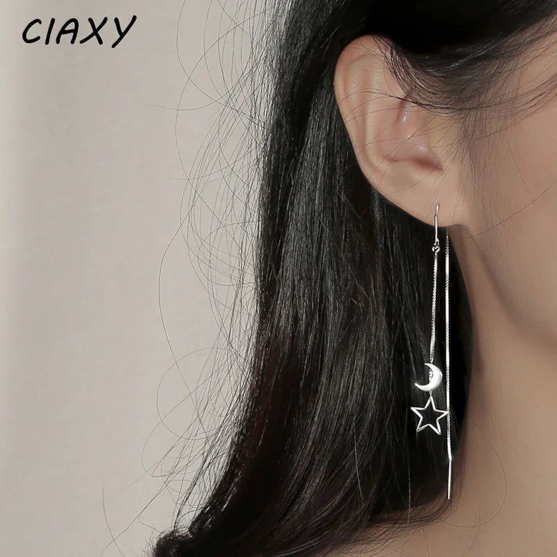 CIAXY Silver Color Earring Chain Asymmetrical Star Moon Long Tassel Earrings For Women Party Jewelry Gifts aretes de mujer.