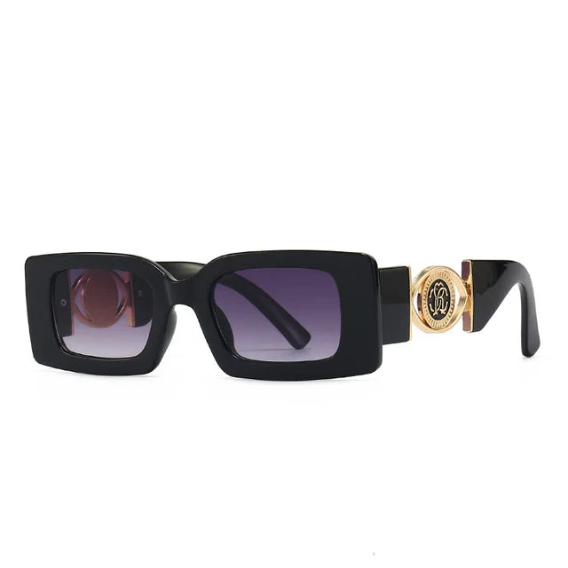 Vintage-Inspired Rectangle Sunglasses for Men and Women - Luxury Designer Black UV400 Eyewear.