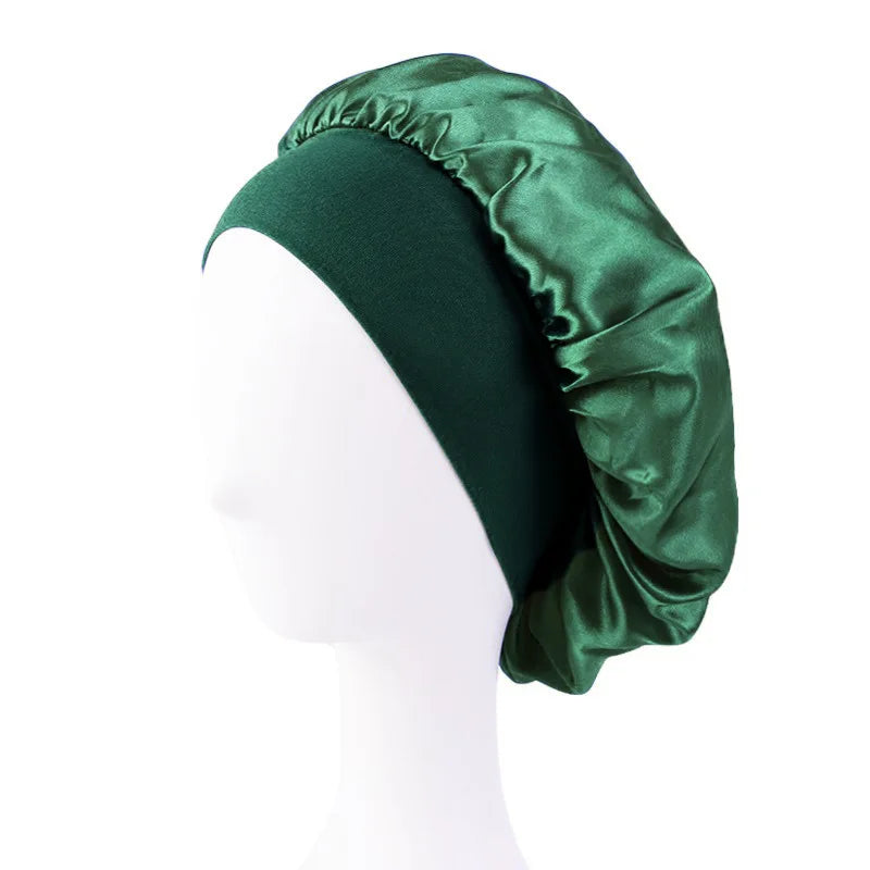 Satin Solid Wide-Brimmed Unisex Sleeping Hat - Elastic Band Hair Care Bonnet for Night Use.