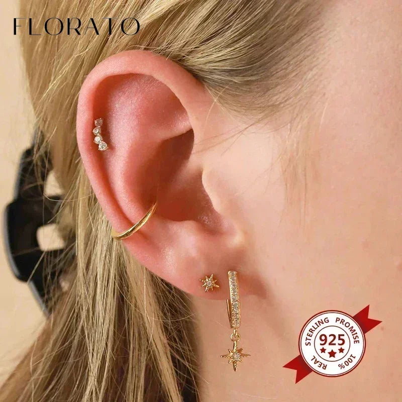 925 Sterling Silver Ear needle European And American Style Hoop Earrings Round square Pendientes Fashion For Women Birthday Gift.