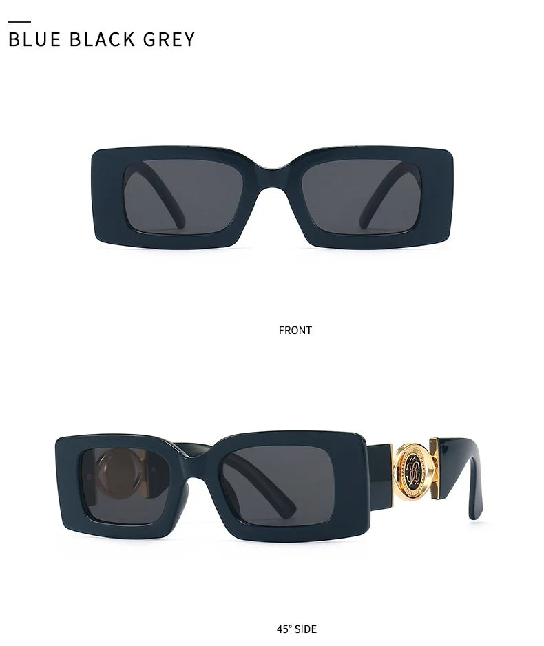 Vintage-Inspired Rectangle Sunglasses for Men and Women - Luxury Designer Black UV400 Eyewear