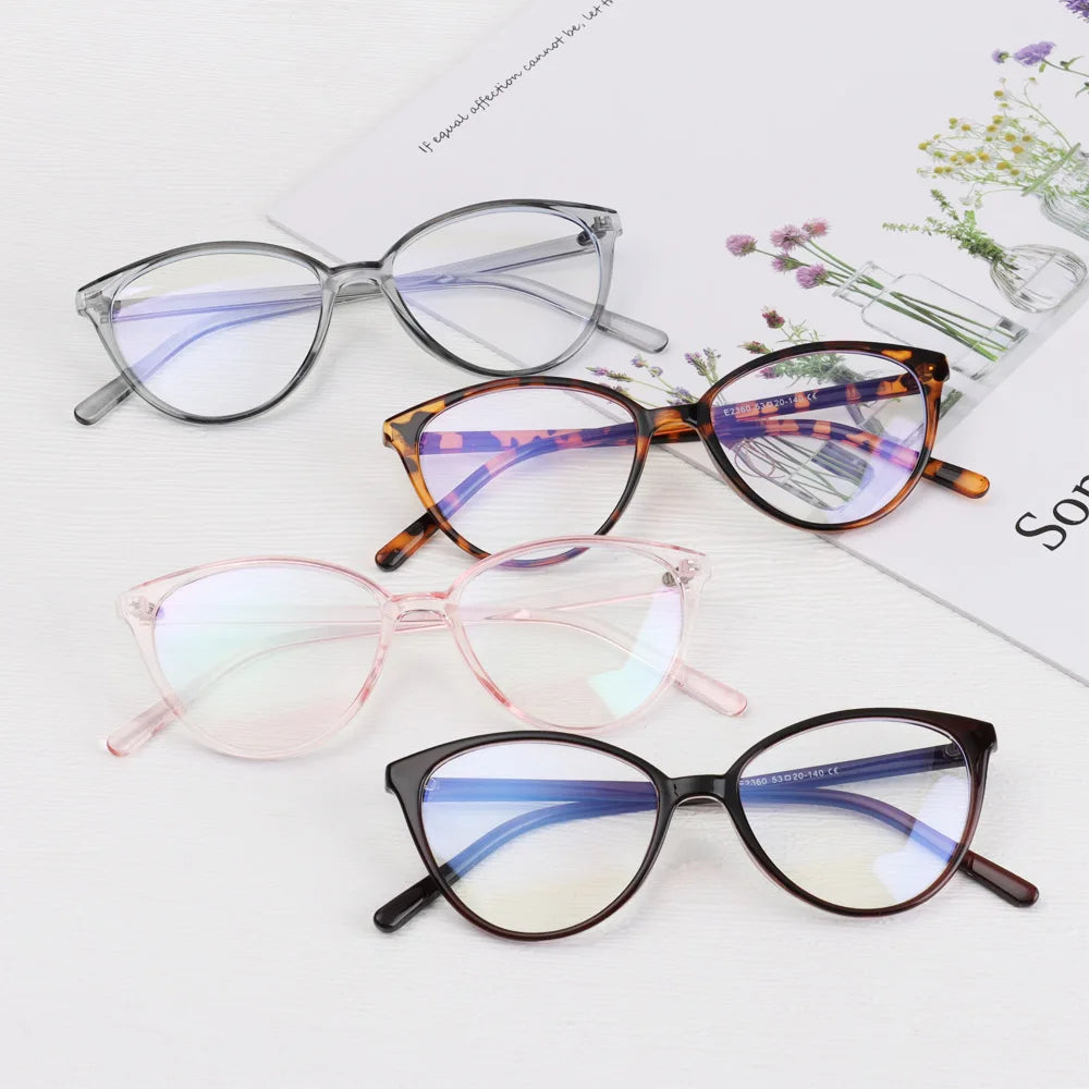 Trendy Retro Cat Eye Blue Light Blocking Glasses Unisex with UV Protection and Anti-Reflective Lenses.