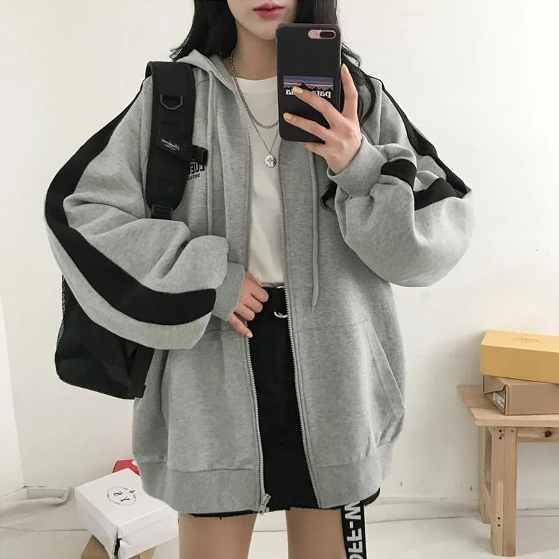 Zip Jacket Female Spring/autumn/winter 2024new Students Loose Hoodies Padded Long-sleeved Sweater Women's Clothing Y2k Sweatshir.