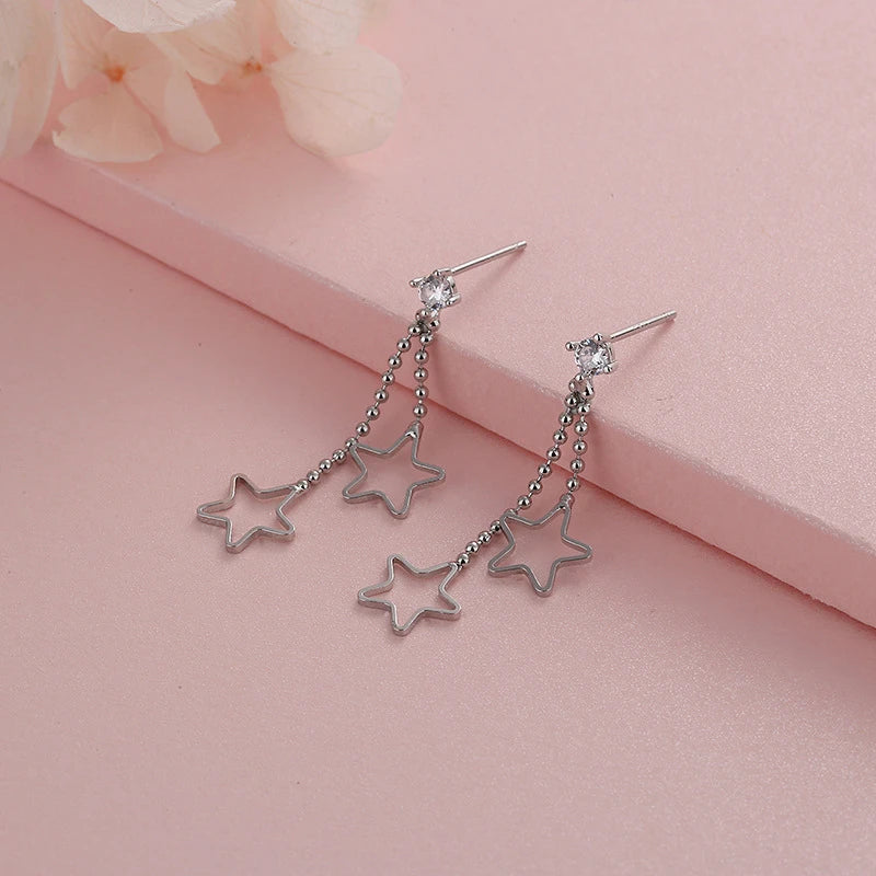 CIAXY Silver Color Earring Chain Asymmetrical Star Moon Long Tassel Earrings For Women Party Jewelry Gifts aretes de mujer.