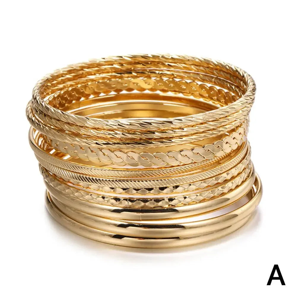 12pcs Punk Curb Cuban Chain Bracelets Set for Women Miami Boho Thick Gold Color Charm Bracelets Bangles Fashion Jewelry Y2C7.