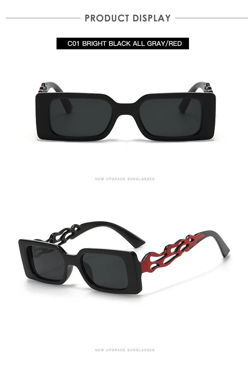 Vintage Flamed Frame Rectangle Sunglasses for Women - Retro UV400 Shades for Travel and Hip-hop Style.