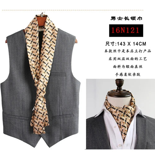 Elegant Double-Sided Hangzhou Silk Scarf for Men – Trendy Geometric Design for Autumn & Winter.