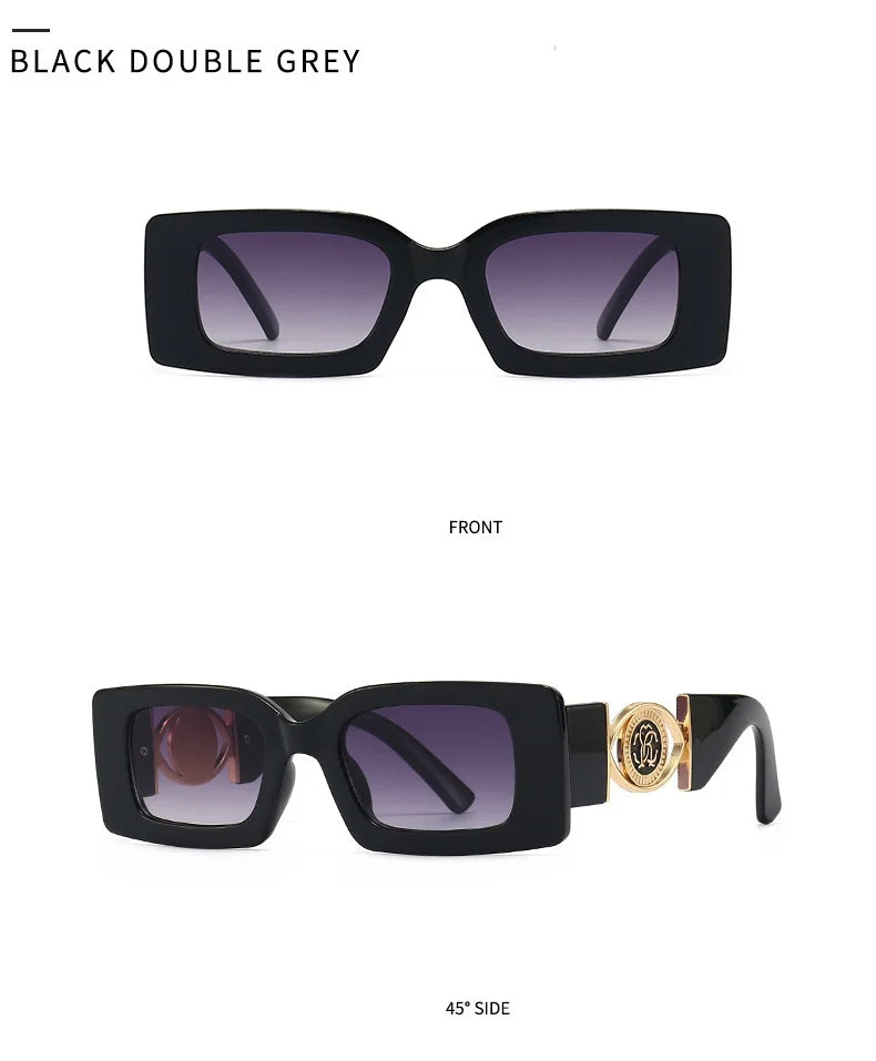 Vintage-Inspired Rectangle Sunglasses for Men and Women - Luxury Designer Black UV400 Eyewear