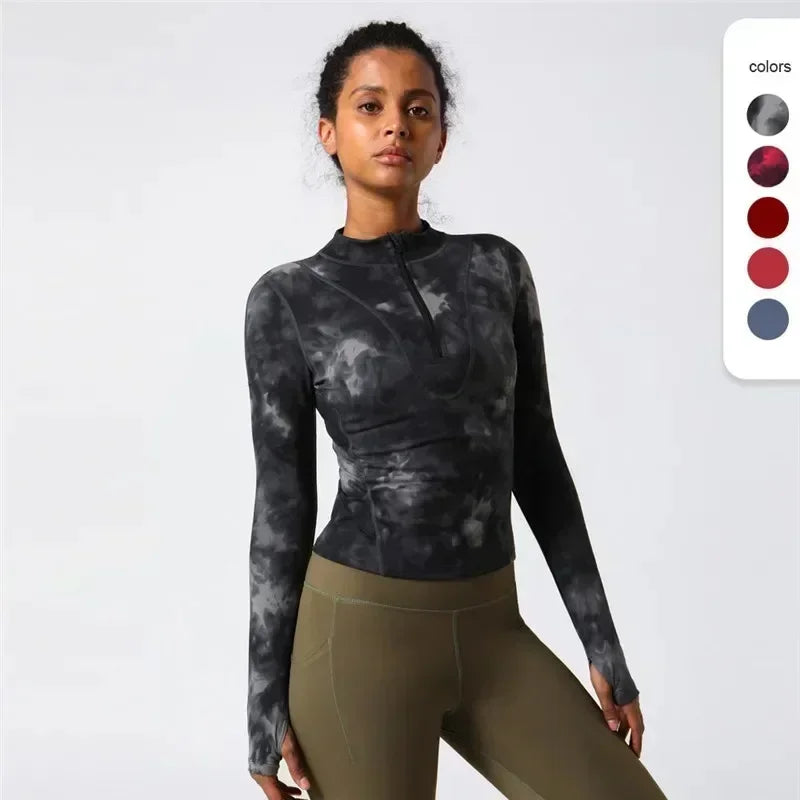 Lemon Women Fitness Long Sleeve Shirt Sports Top Slim Running Front Zip Yoga Shirt Thumb Hole Athletic Tights Running Gym Clothe.