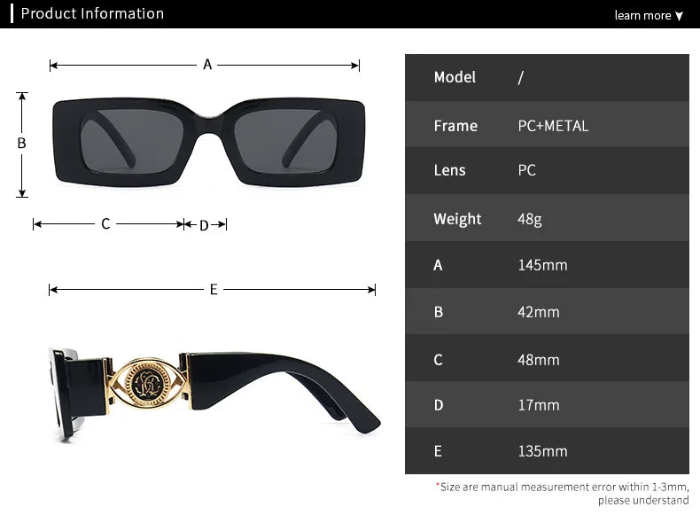 Vintage-Inspired Rectangle Sunglasses for Men and Women - Luxury Designer Black UV400 Eyewear.