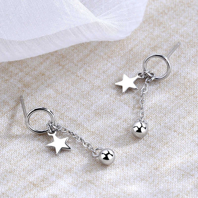 CIAXY Silver Color Earring Chain Asymmetrical Star Moon Long Tassel Earrings For Women Party Jewelry Gifts aretes de mujer.