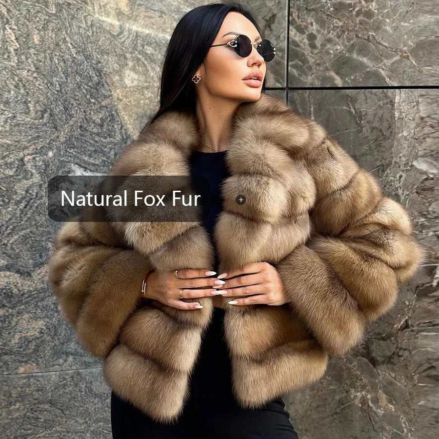 Women's Clothing Genuine Fox Fur Jacket Natural Fox Fur Fluffy Coat Lapel Luxury Brands 2024 Women Short Real Fur Coat.