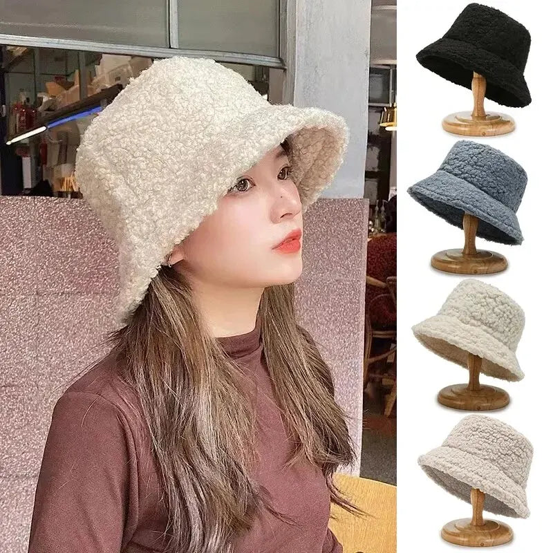 Unisex Wool Bucket Hat - Warm Fisherman Cap for Autumn and Winter Outdoor Activities.