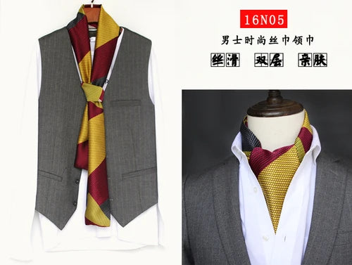 Elegant Double-Sided Hangzhou Silk Scarf for Men – Trendy Geometric Design for Autumn & Winter.