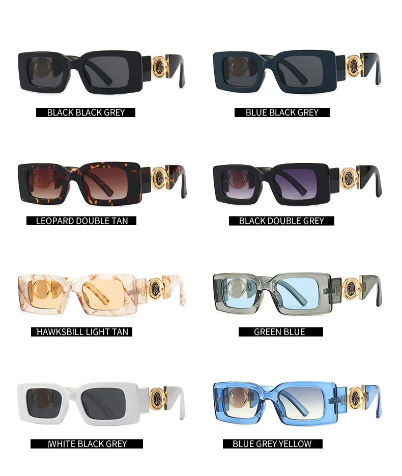 Vintage-Inspired Rectangle Sunglasses for Men and Women - Luxury Designer Black UV400 Eyewear.