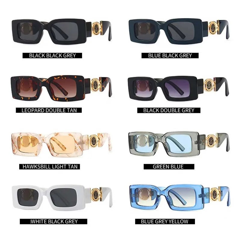 Vintage-Inspired Rectangle Sunglasses for Men and Women - Luxury Designer Black UV400 Eyewear.