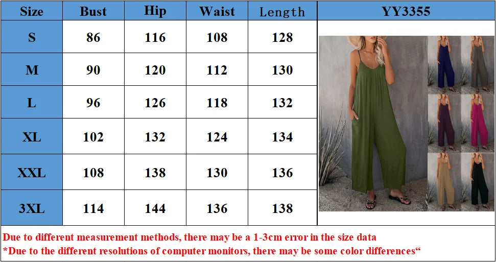 European and American Suspender  Women's 2023 Summer New Foreign Trade Tolid Color Pocket Casual Jumpsuit.