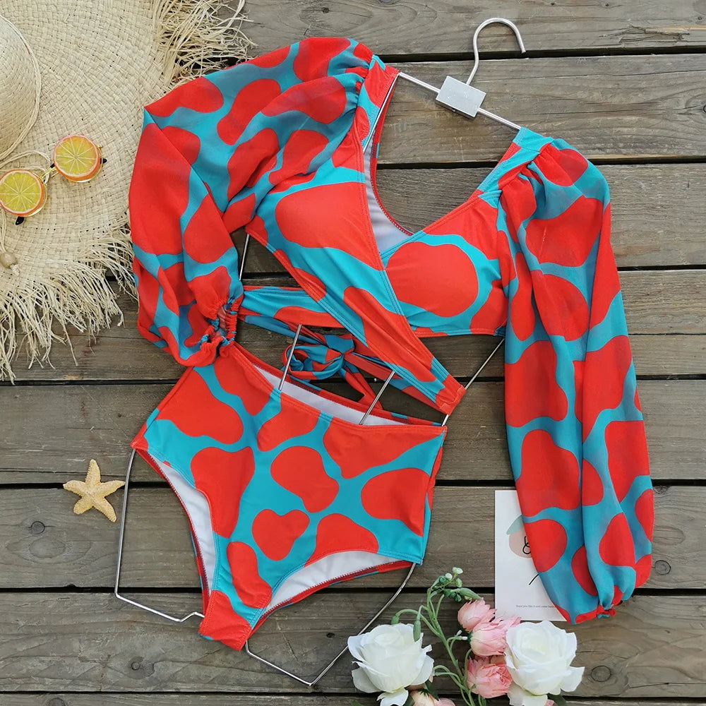 2024 New Long Sleeve Swimwear Mesh Bikinis Separate Swimsuit Swimming Suits Bathing Suit Summer Beachwear - Elevate Your Body