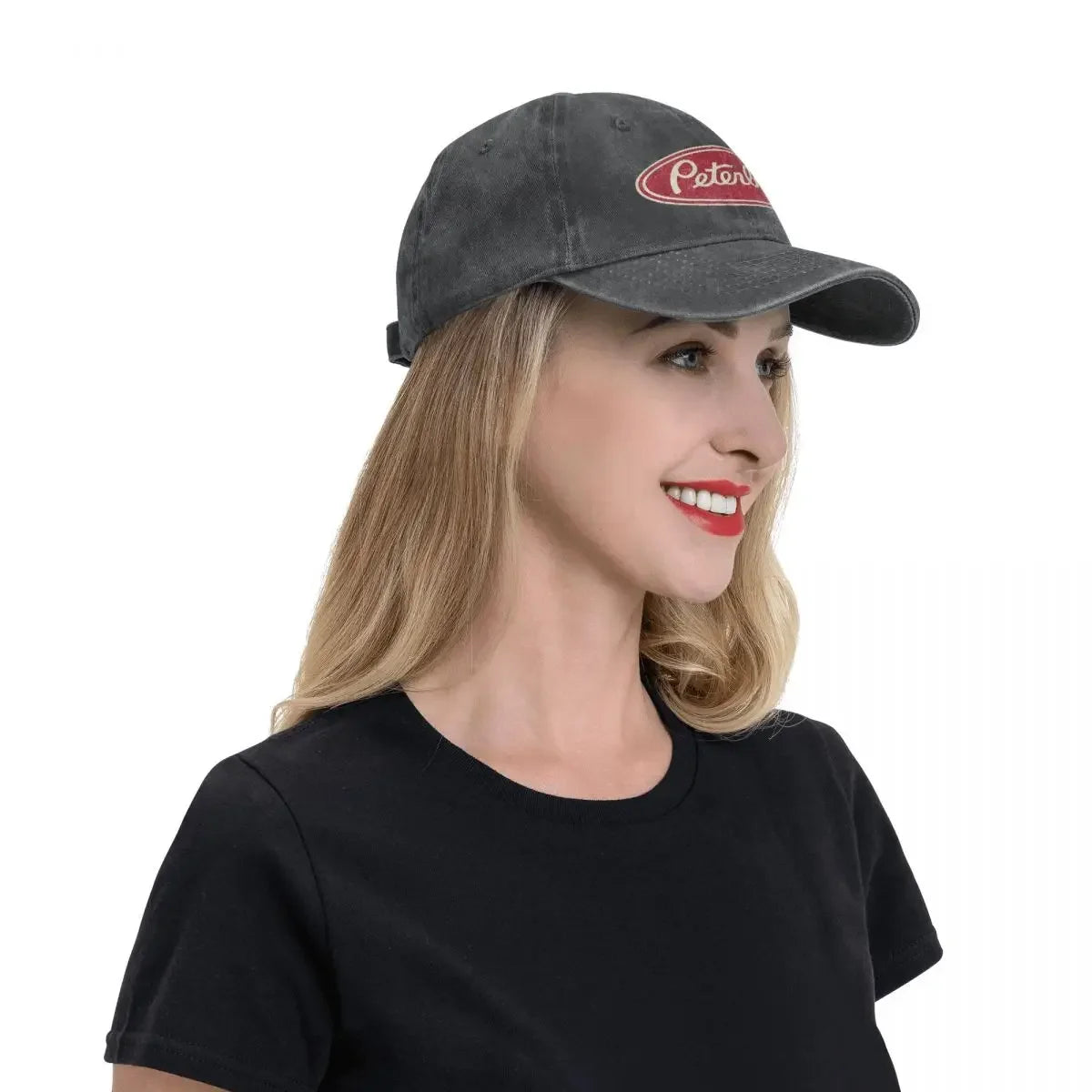 Vintage Peterbilt Truck Racing Denim Snapback Baseball Cap for Outdoor Adventures – Unisex Distressed Hat.