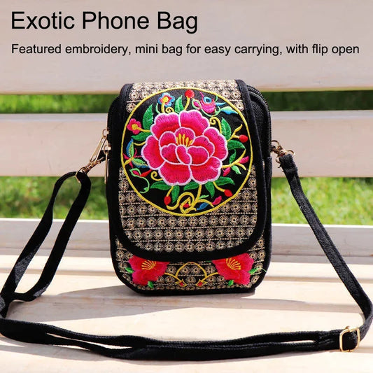 1PC Embroidered National Style Cloth Bag Waist Bag Oblique Span Shoulder Coin Mini Wallet Carry Vertical Square.